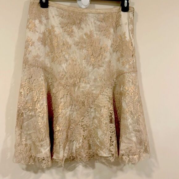 LIDA BADAY Dresses & Skirts - LIDA BADAY Vintage silk ivory and gold lace overlay skirt. Size 12